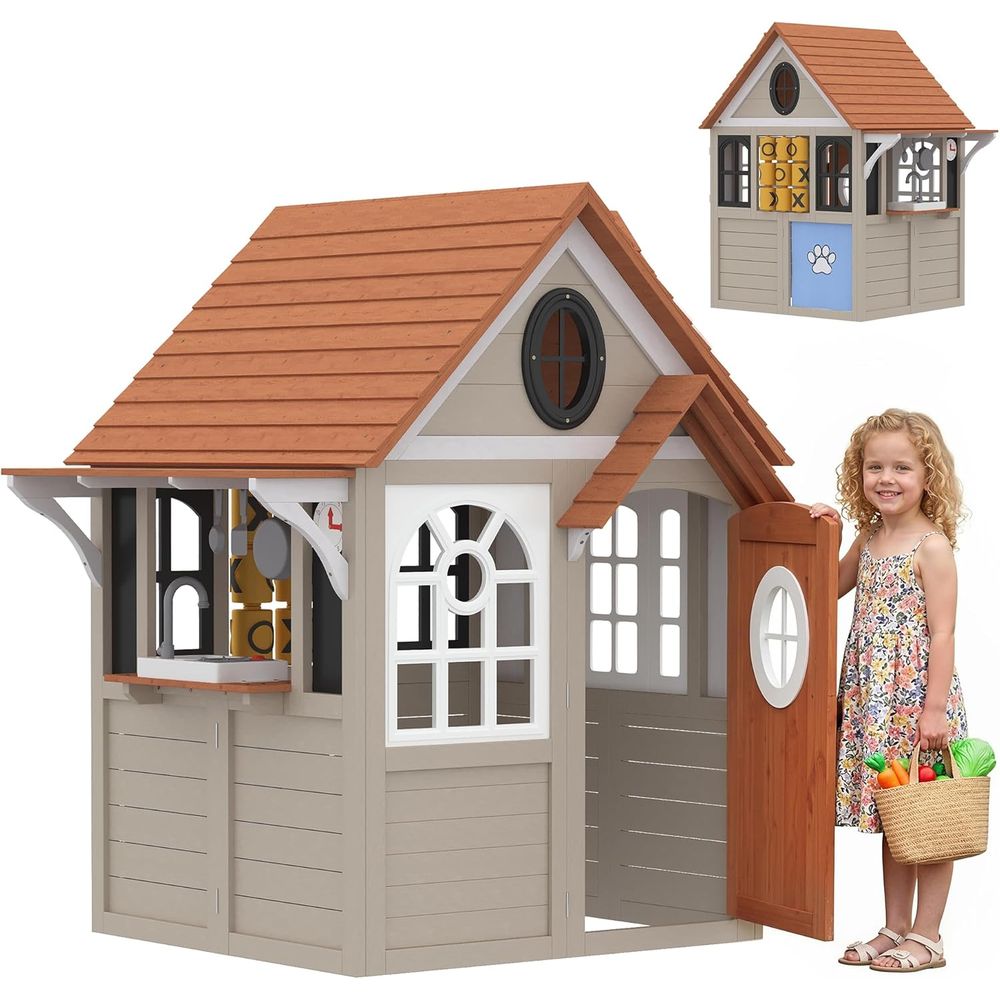 Qaba Kids Outdoor Playhouse - Деревянный детский игровой домик Qaba с