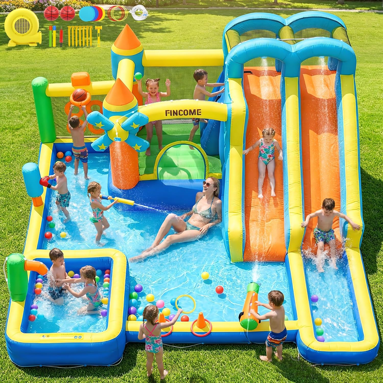 Kids Outdoor Water - Надувной батут-замок 10-в-1 с двумя водными