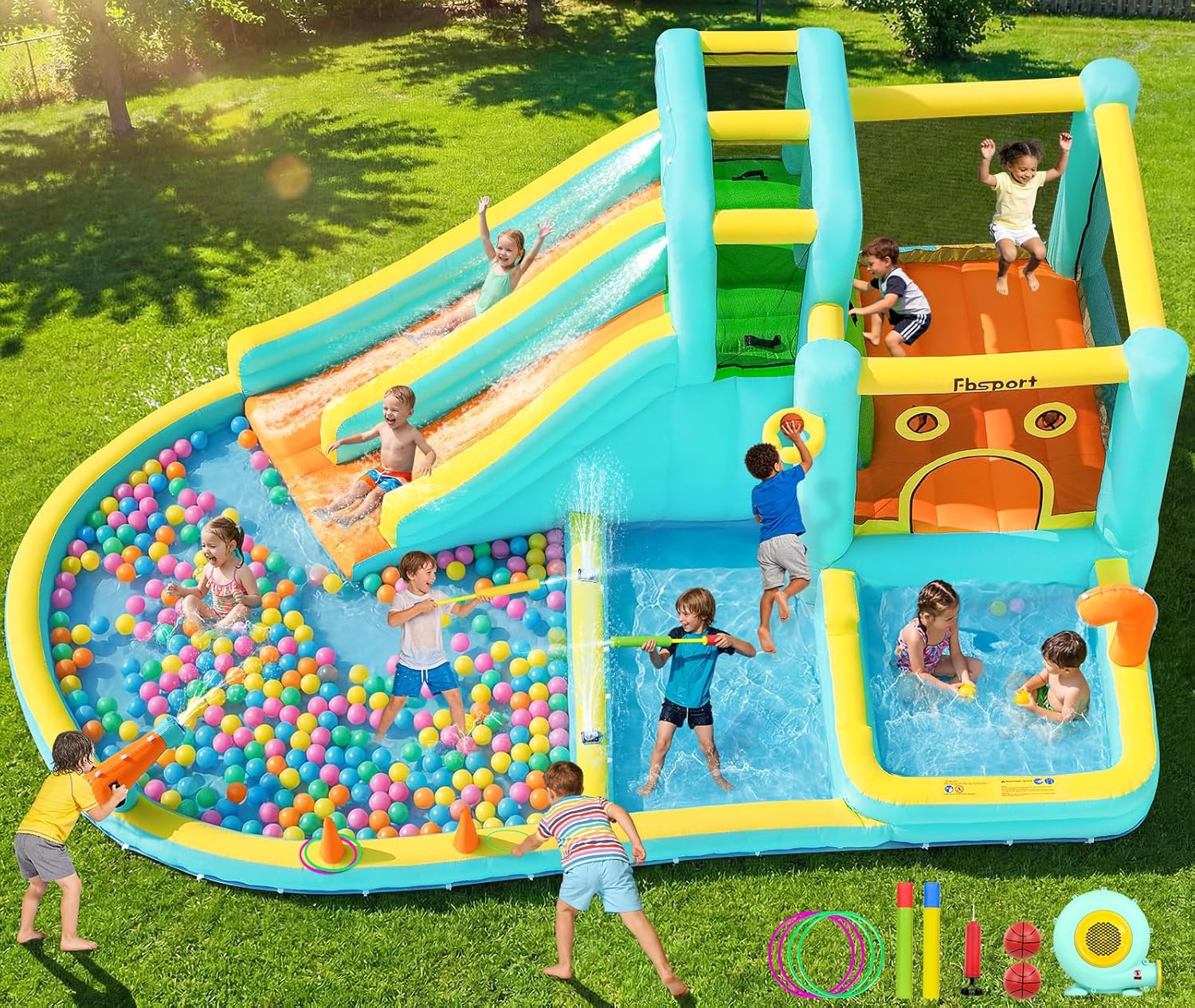 Kids Outdoor Water - Надувной аквапарк с двойной горкой, бассейном,