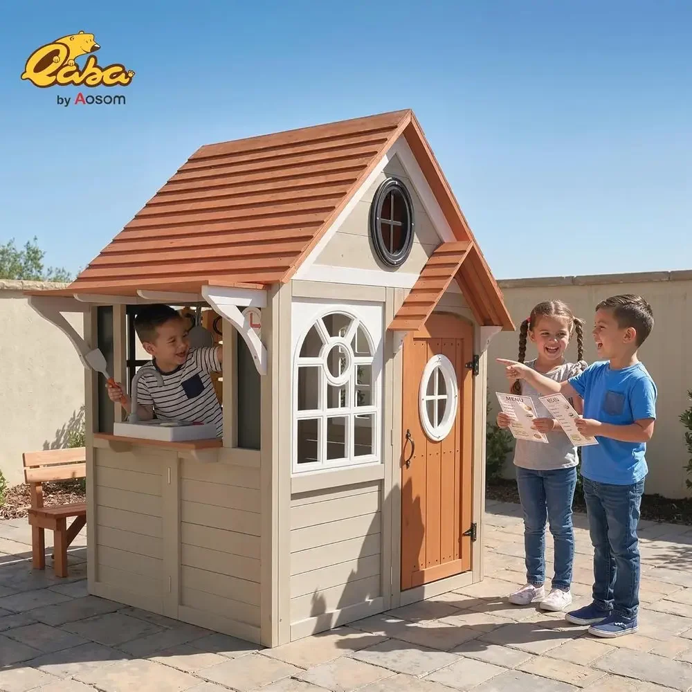Детский деревянный игровой дом – обзор и цена Qaba Kids Outdoor Playhouse