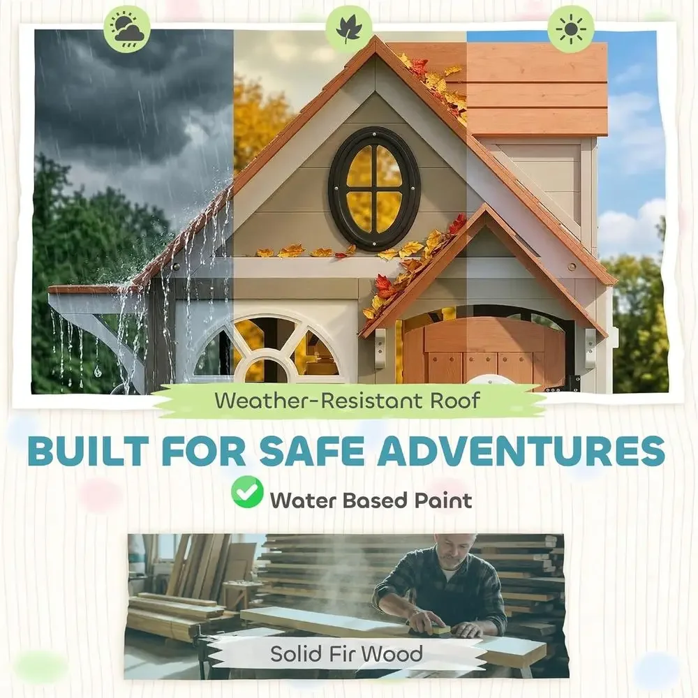 Детский деревянный игровой дом – обзор и цена Qaba Kids Outdoor Playhouse