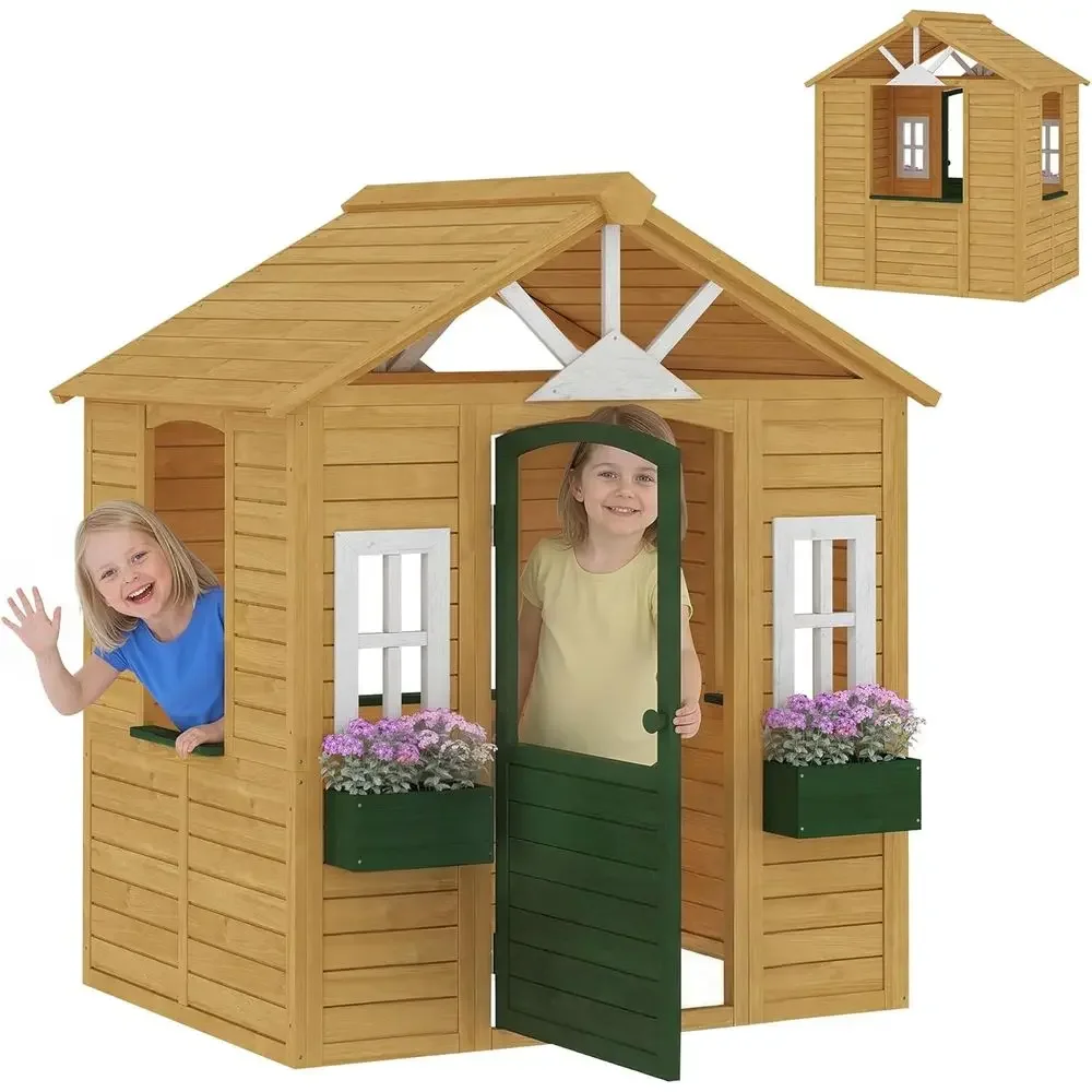 Детский деревянный игровой дом – обзор и цена Qaba Kids Outdoor Playhouse